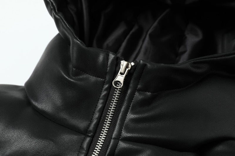 Omirad PU Gloss Bat-Ear Hooded Puffer Jacket | Black