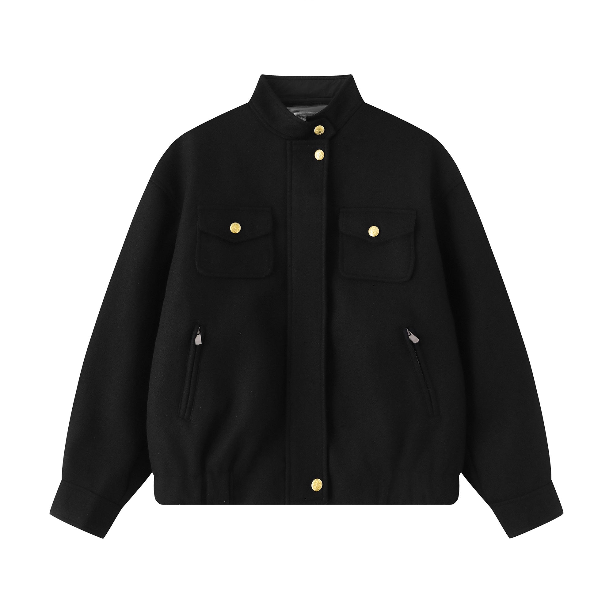 Omirad Utility Bomber Jacket | Gold-Tone Snap Stand Collar