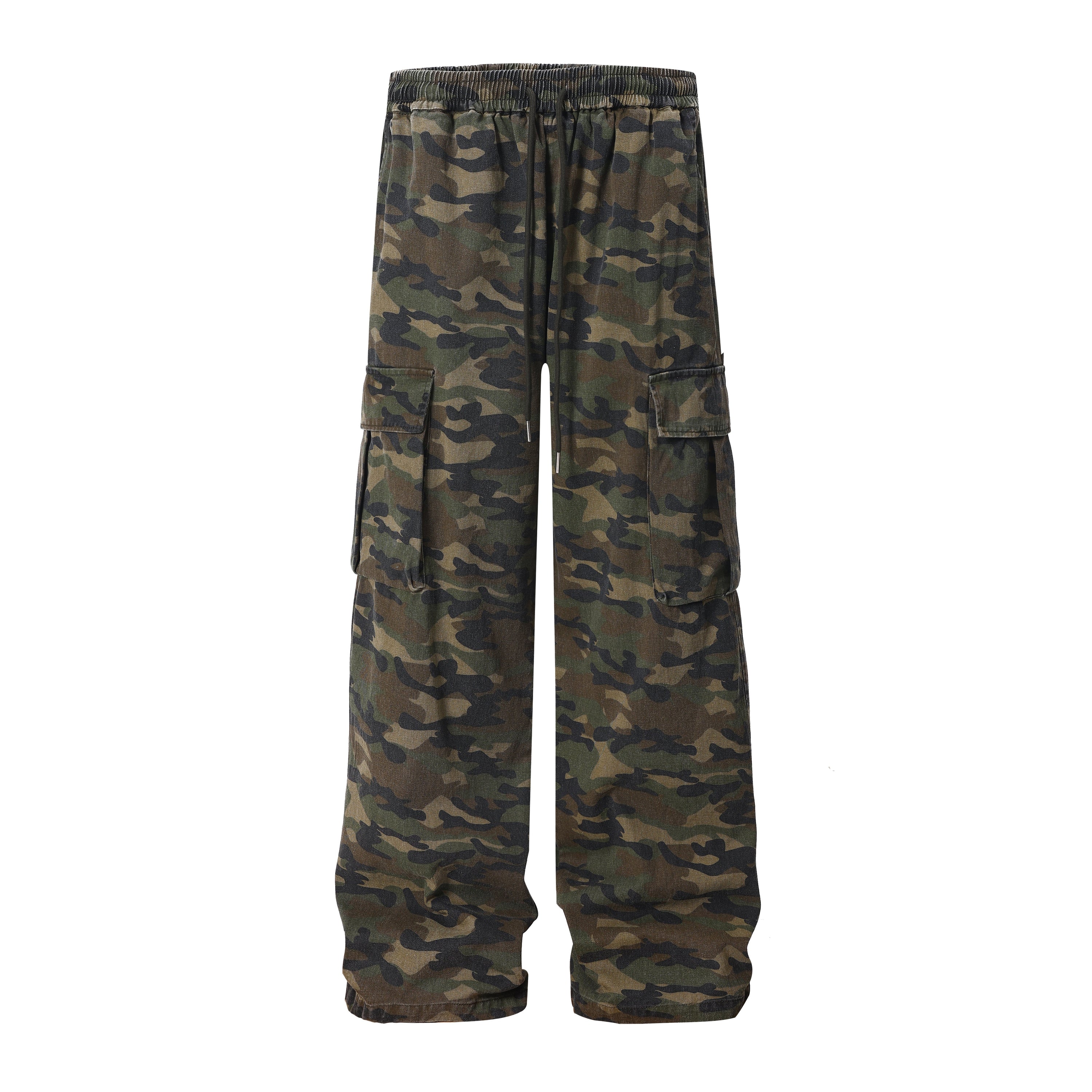 Men's Camo Wide-Leg Cargo Pants | 100% Cotton Streetwear