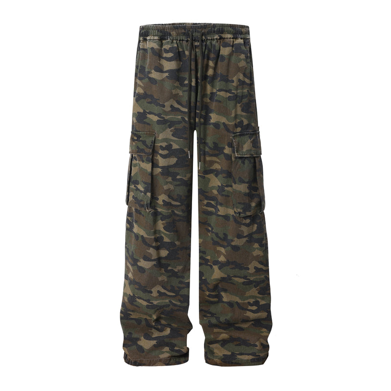 Men's Camo Wide-Leg Cargo Pants | 100% Cotton Streetwear