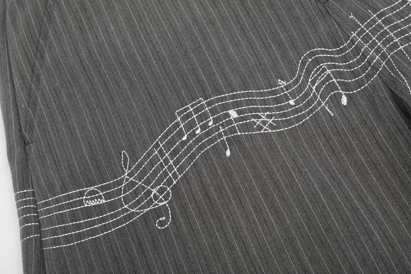 Pinstripe Wide-Leg Pants with Music Staff Graphic | Omirad