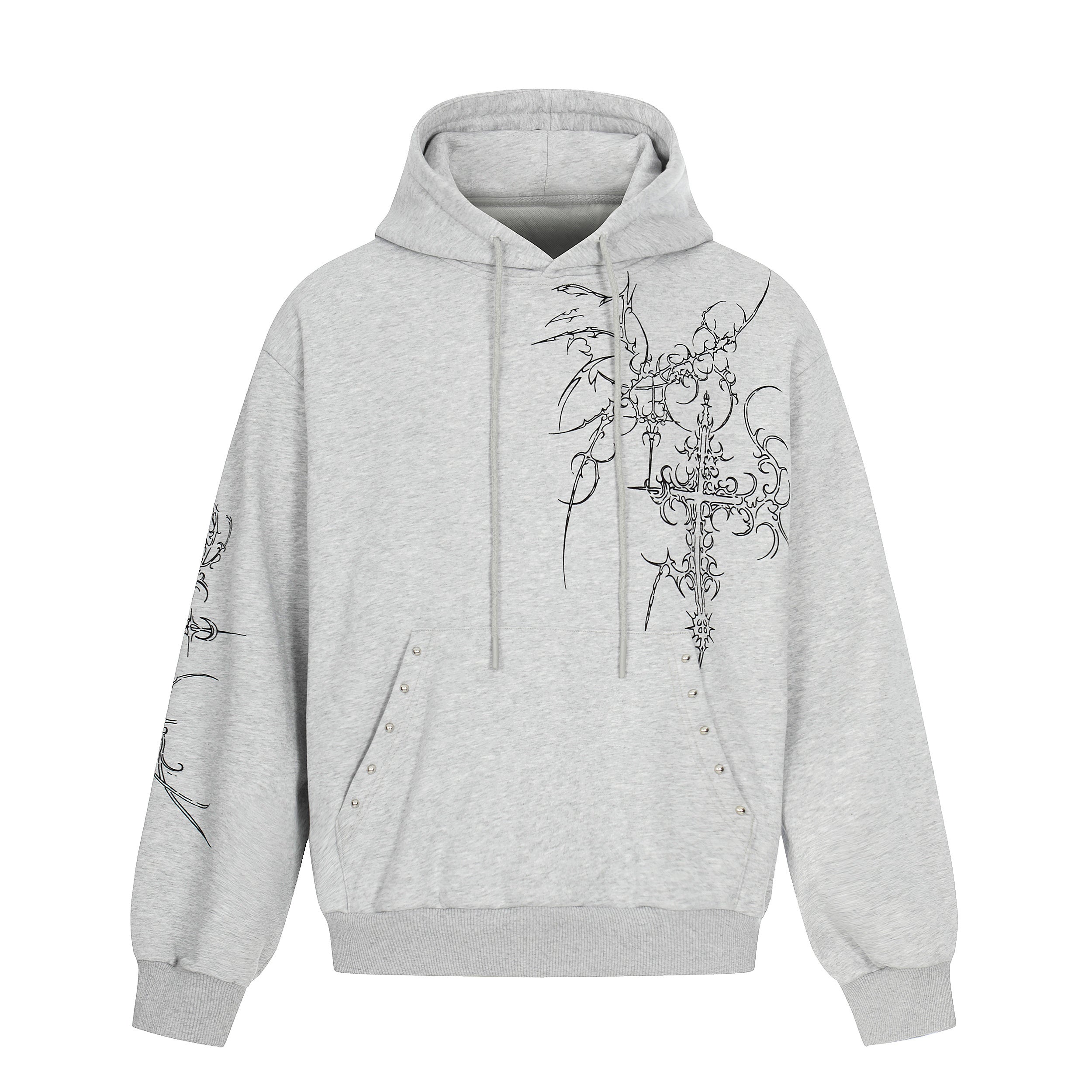 Gothic Cross Graphic Oversized Hoodie | Streetwear Pullover