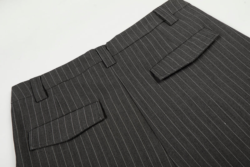 Omirad Pinstripe Wide-Leg Trousers | Grey Tailored Pants