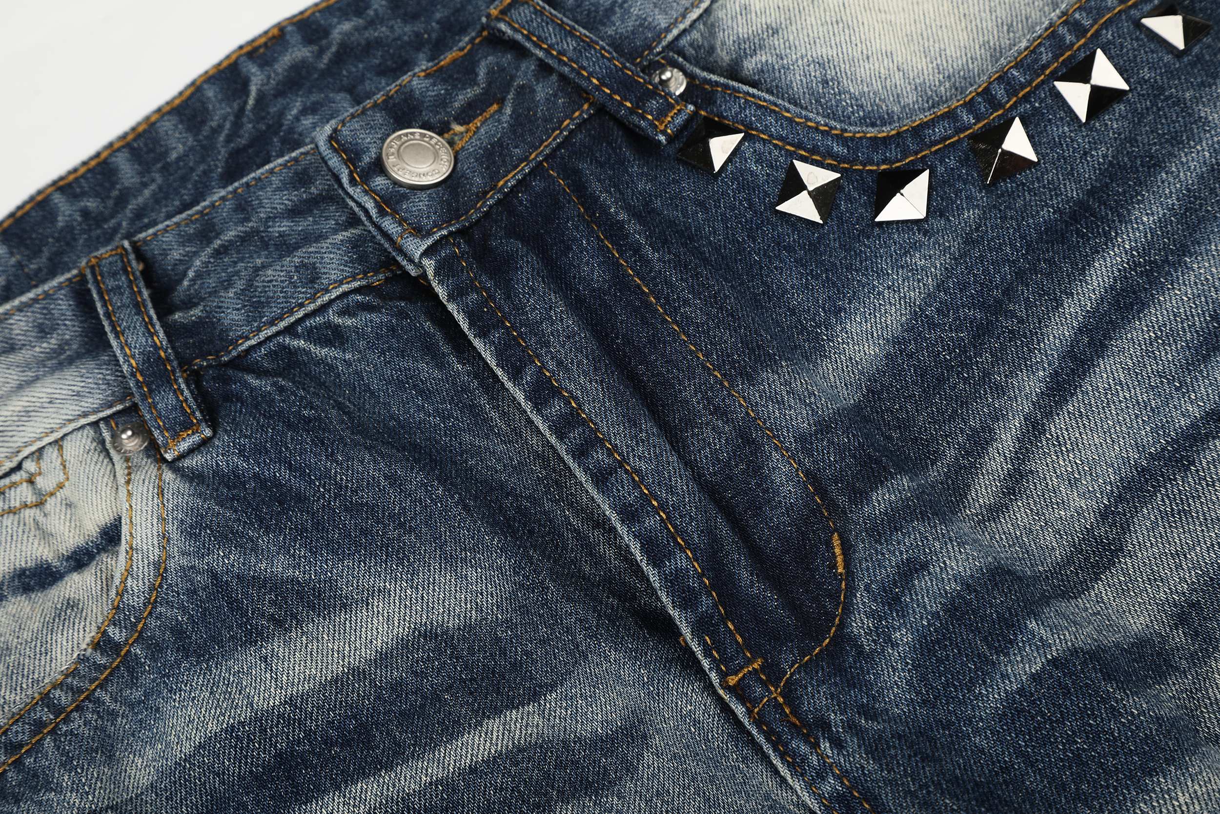 Omirad Studded Vintage Wash Jeans | Y2K Streetwear Denim
