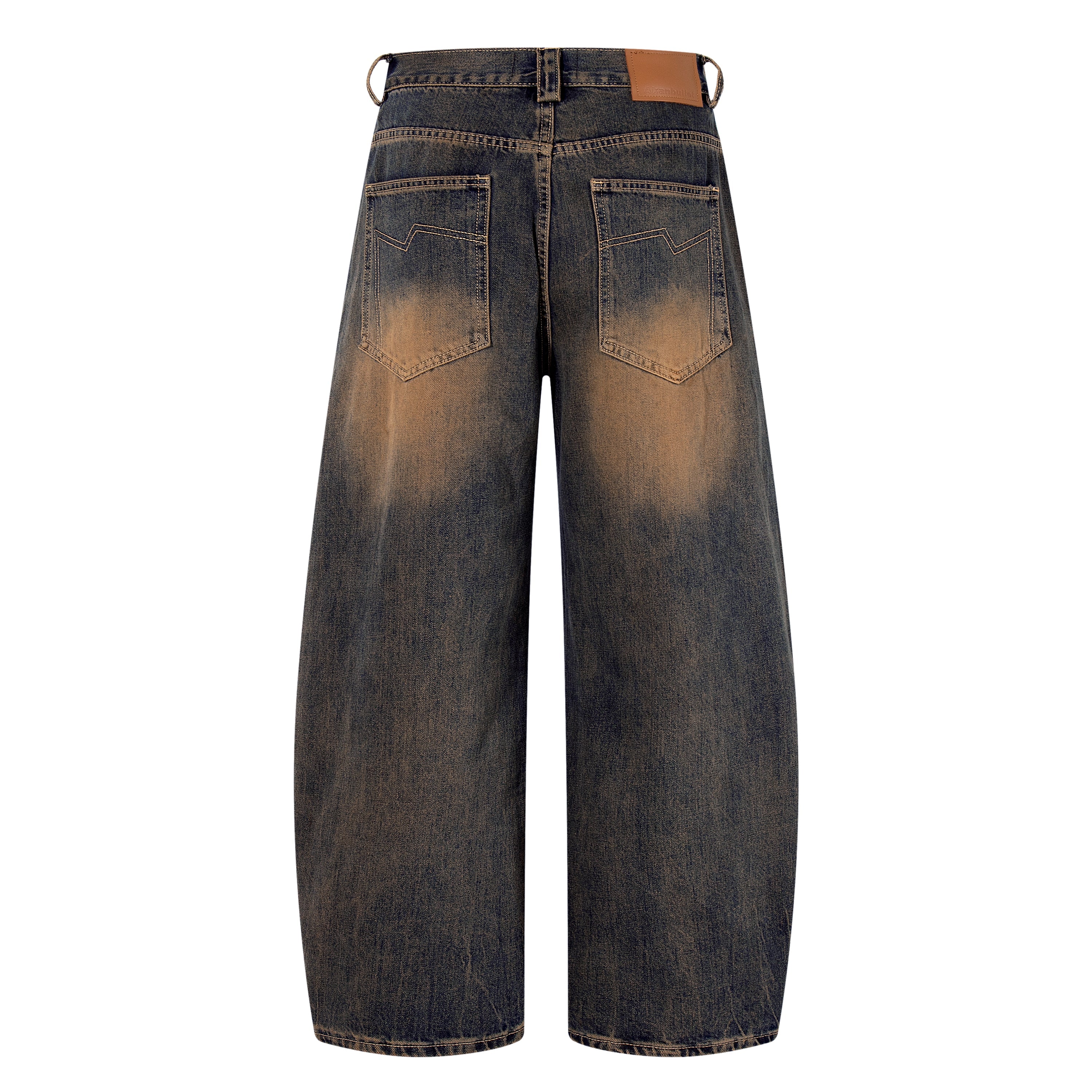 Sand-Fade Utility Wide-Leg Jeans with Zip Pockets