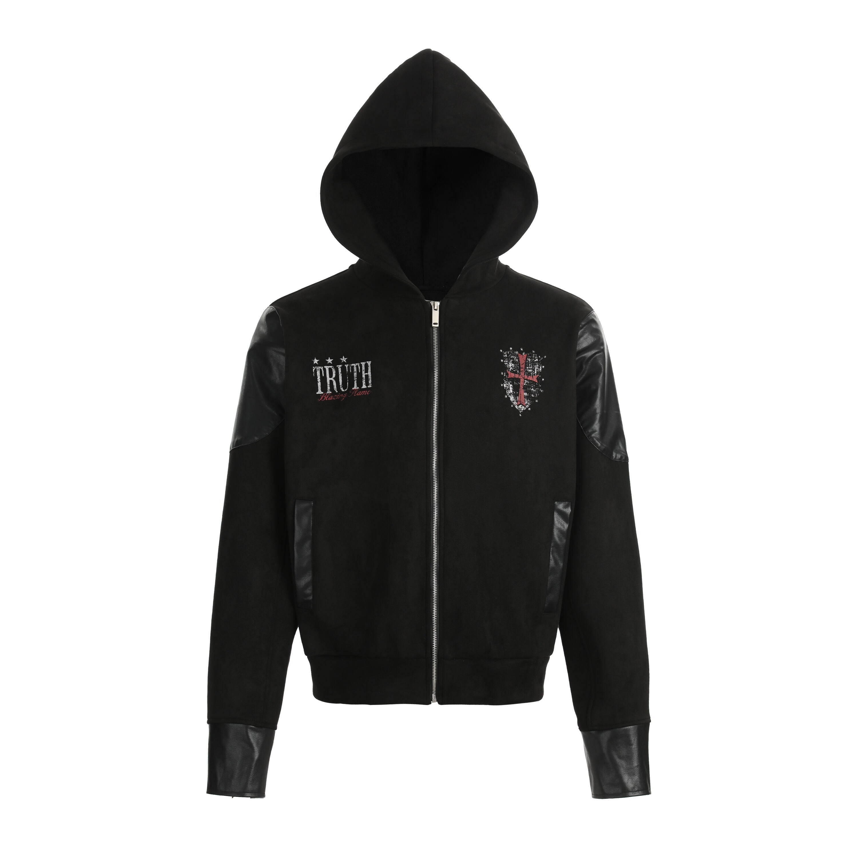 Truth Blazing Flame Mixed-Media Embroidered Hooded Jacket
