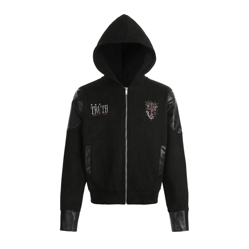 Truth Blazing Flame Mixed-Media Embroidered Hooded Jacket