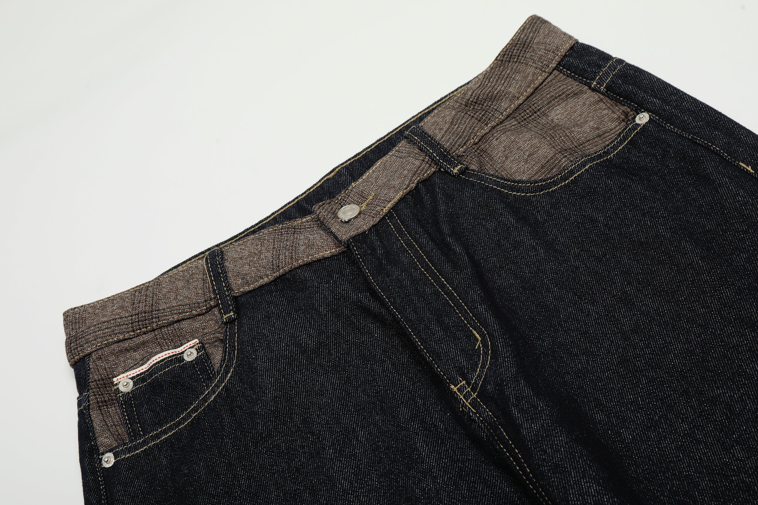 Contrast-Waist Cuffed Wide-Leg Jeans | Dark Wash Denim
