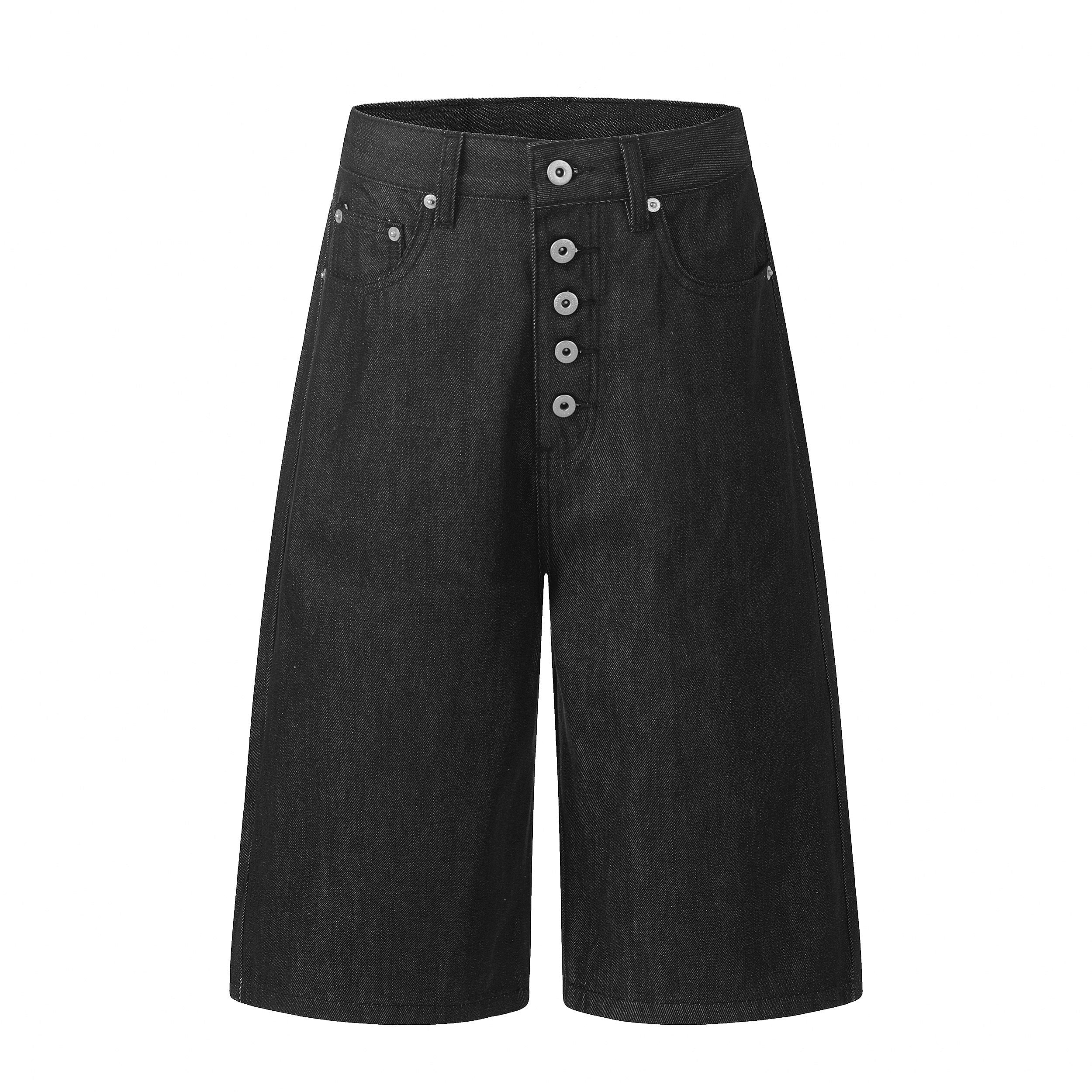 Omirad Raw Button-Fly Wide-Leg Denim Jorts | Longline Fit