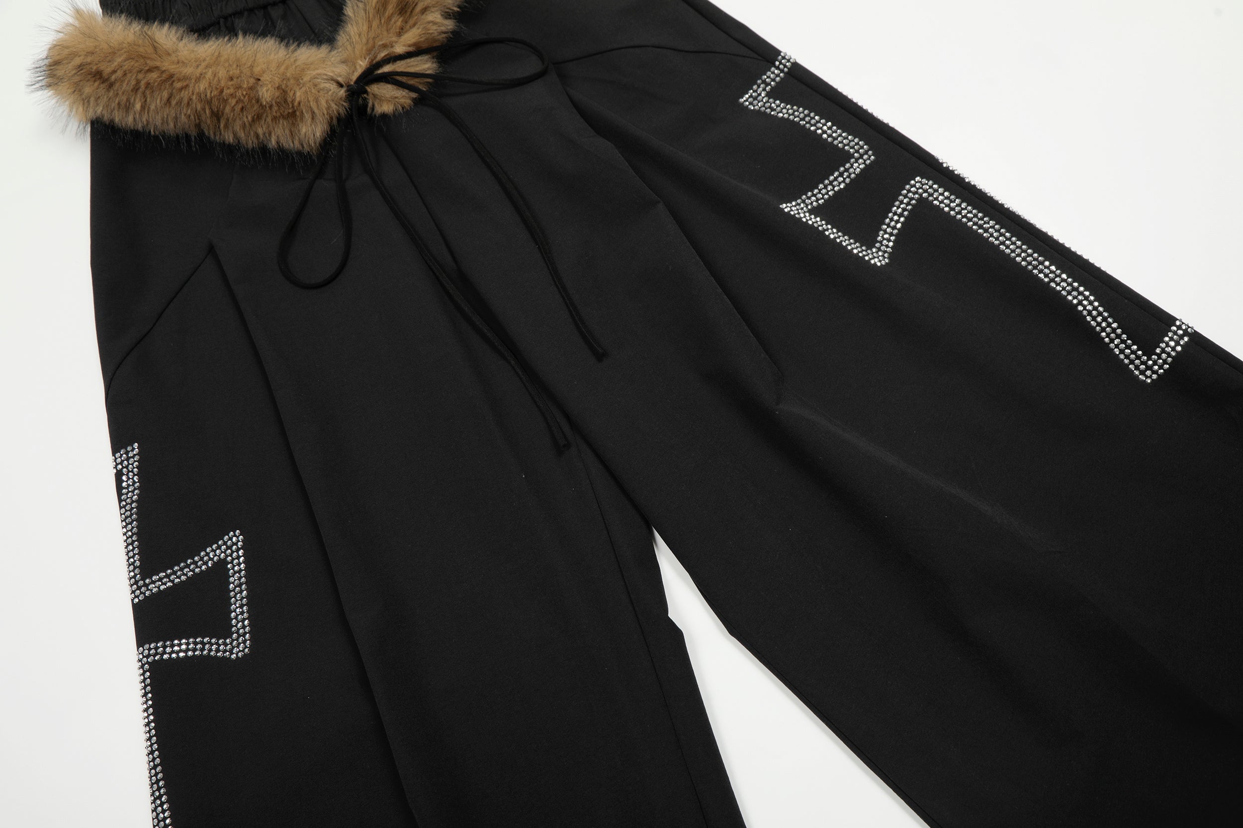 Rhinestone Cross Faux-Fur Wide-Leg Pants | Streetwear