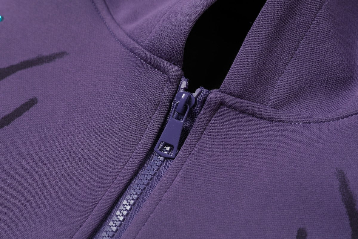Flame Print Rhinestone Zip-Up Hoodie | Streetwear Oversized