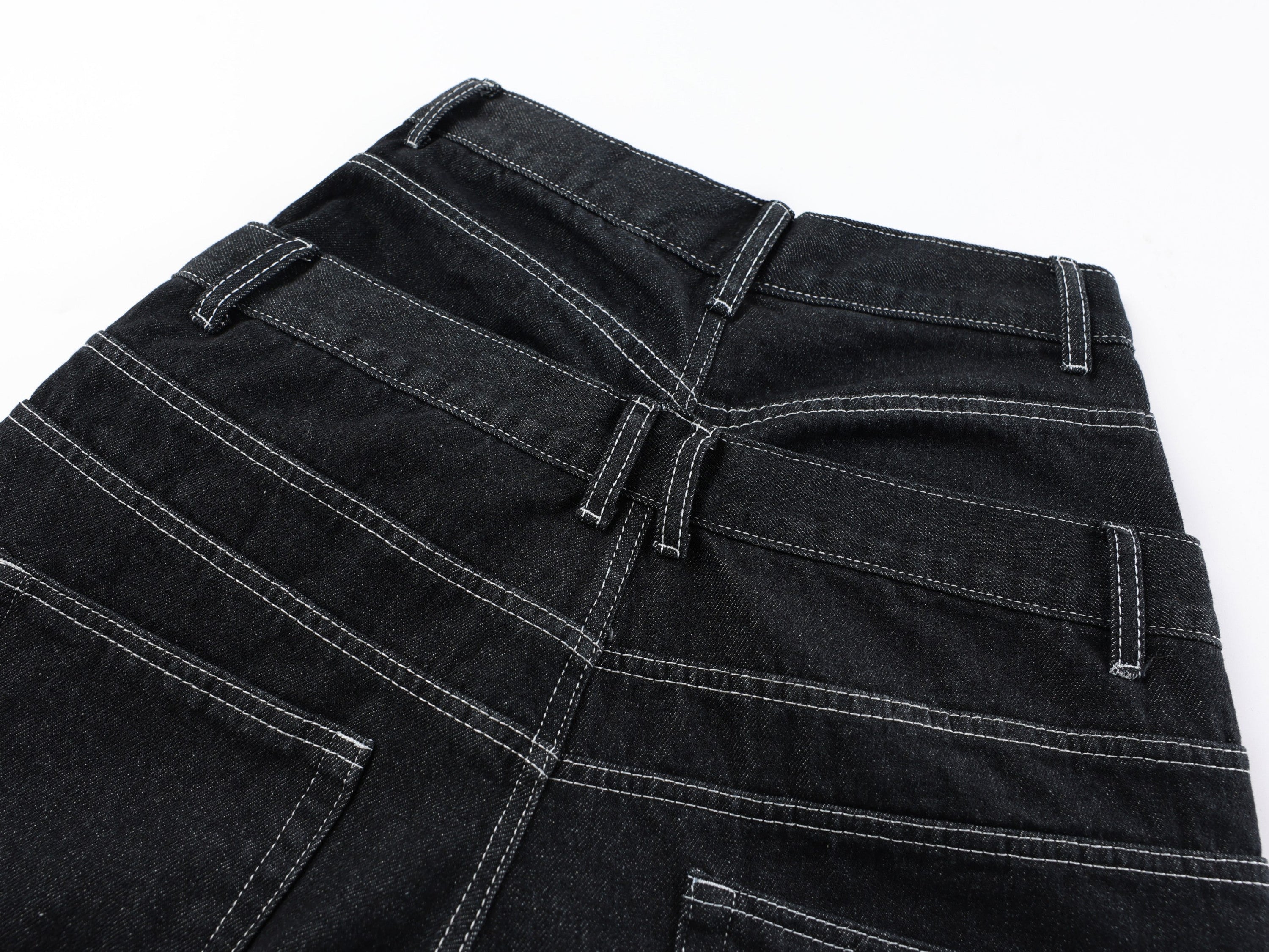 Omirad Double-Waist Wide-Leg Utility Denim Pants | Black