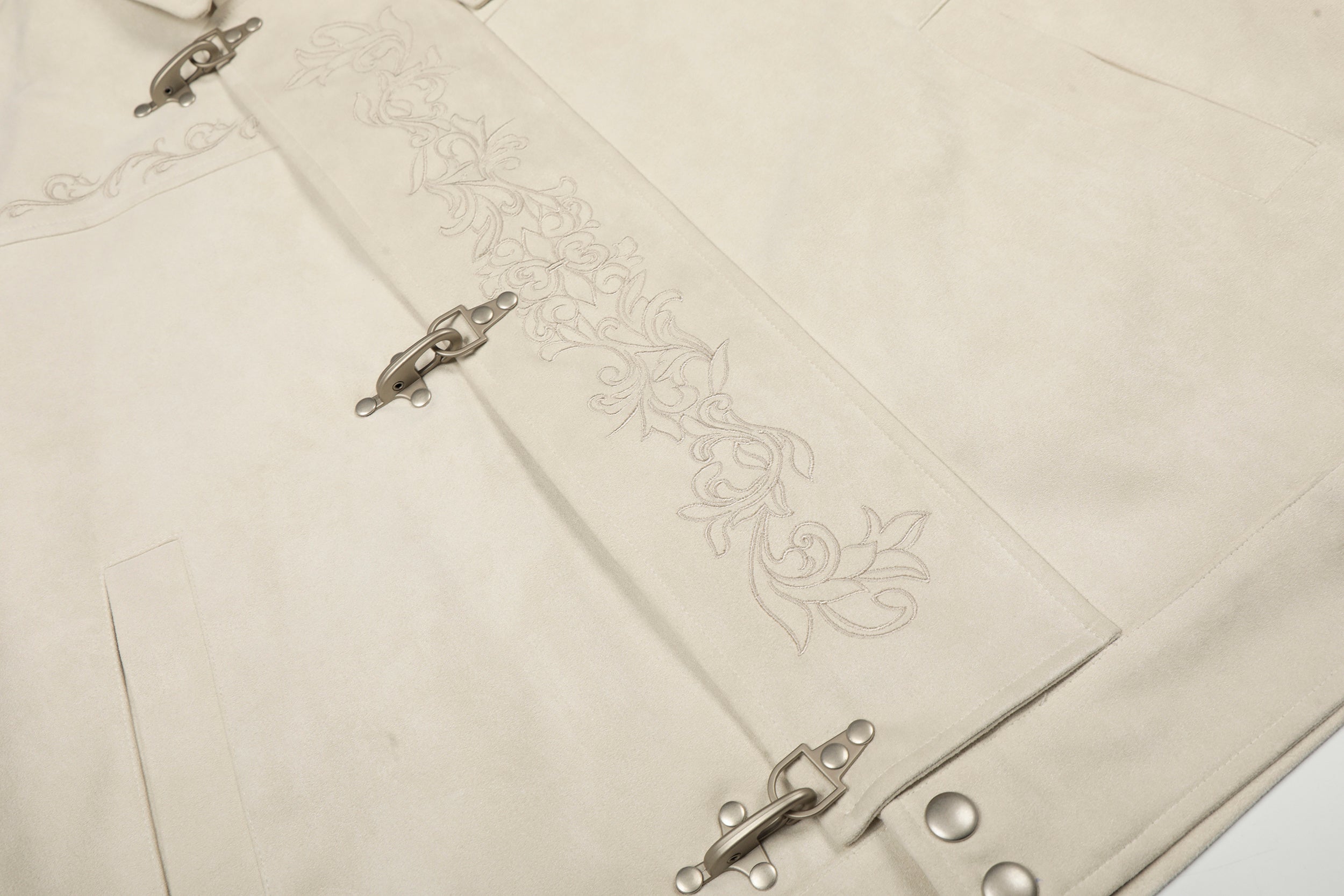 Toggle-Closure Embroidered Stand-Collar Cotton Jacket