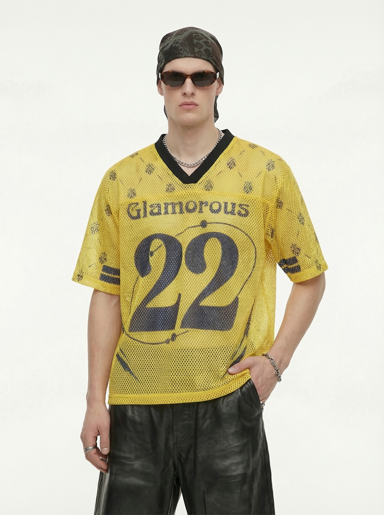 Omirad Glamorous 22 Mesh Jersey T-Shirt | Yellow Streetwear