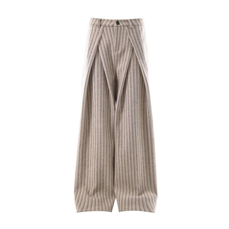Omirad Pleated Panel Wide-Leg Trousers | Striped Drape Pants