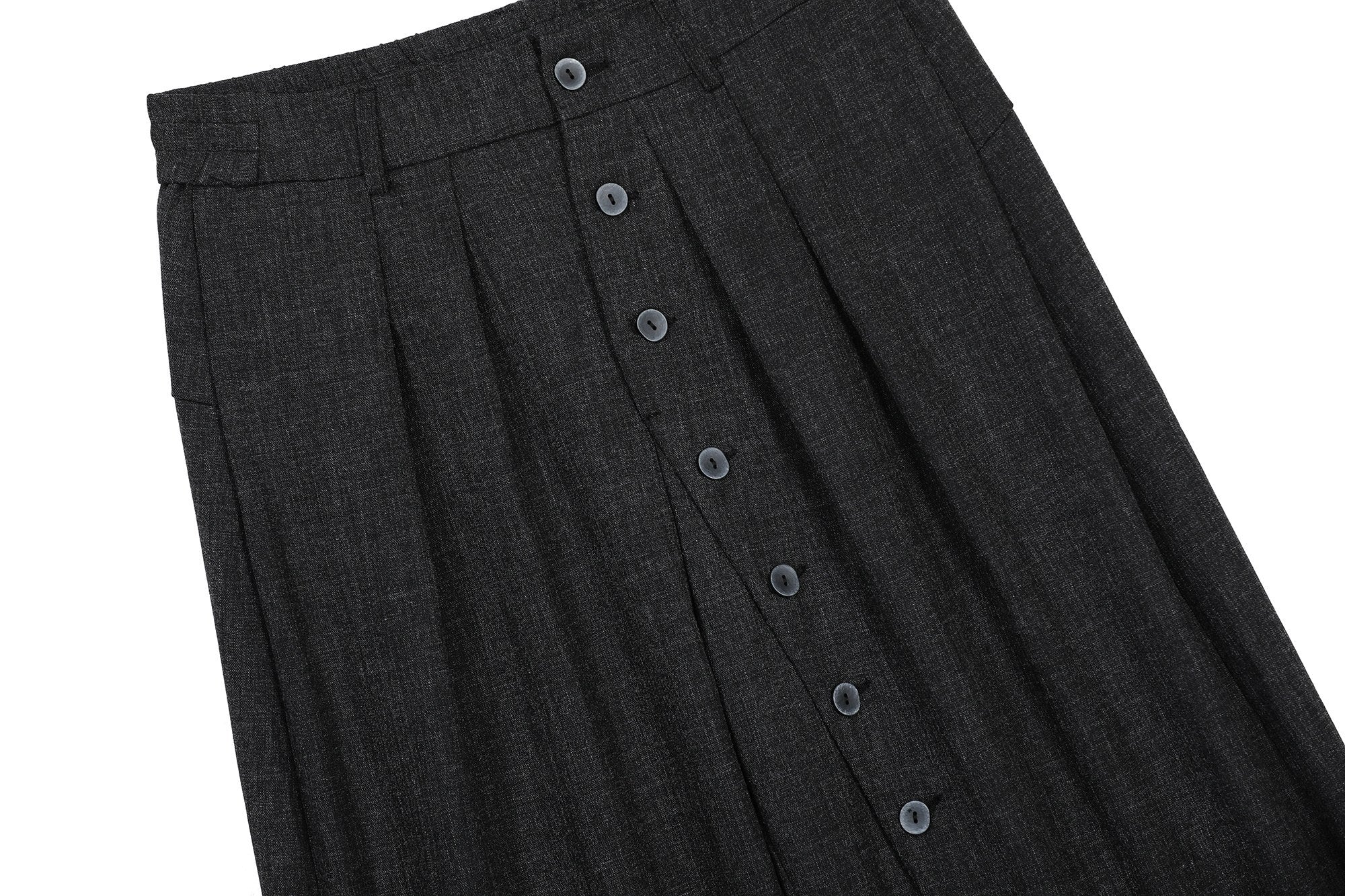 Pleated Wide-Leg Pants with Asymmetric Button Front | Omirad