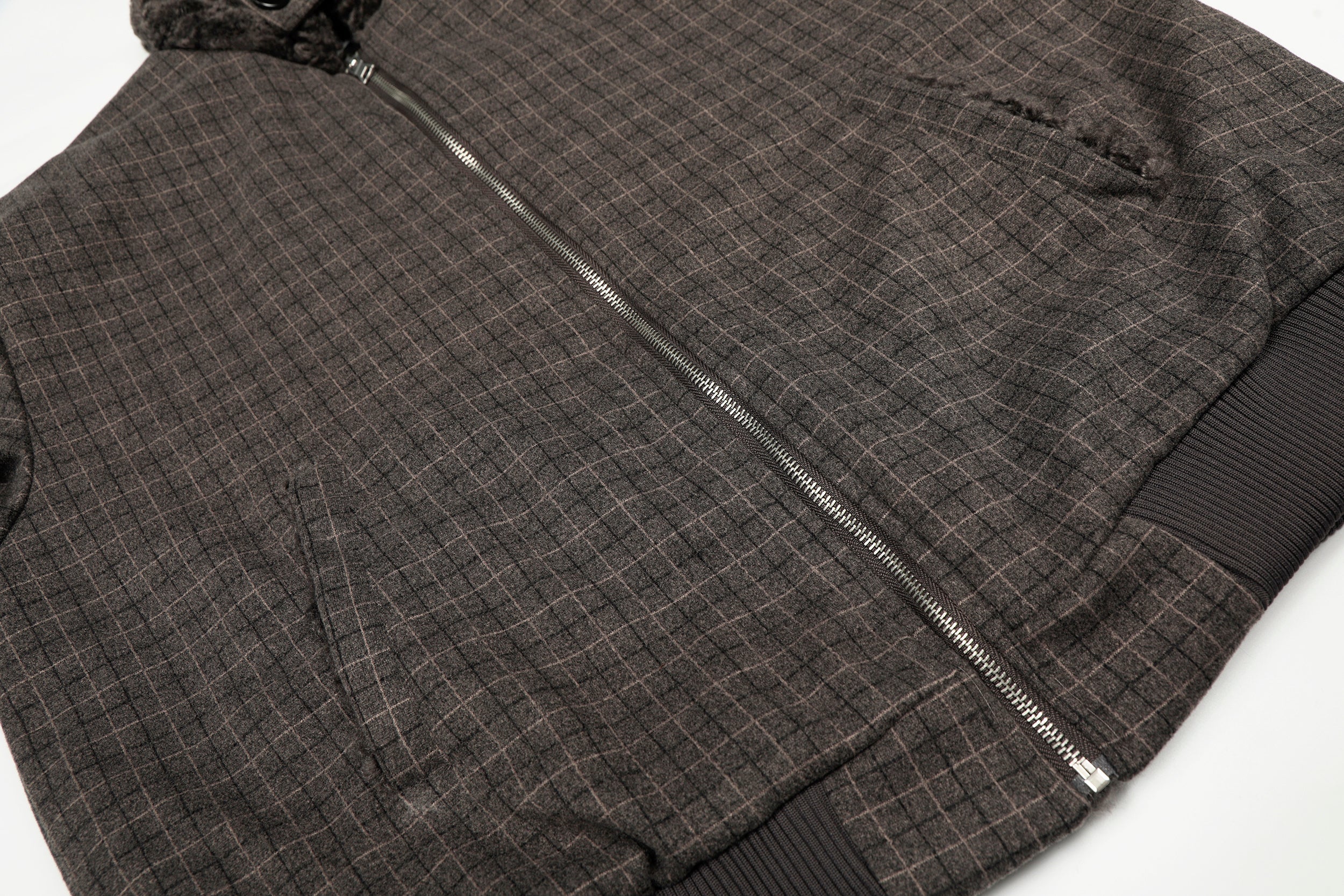 Check Pattern Faux Fur Collar Bomber Jacket | Omirad