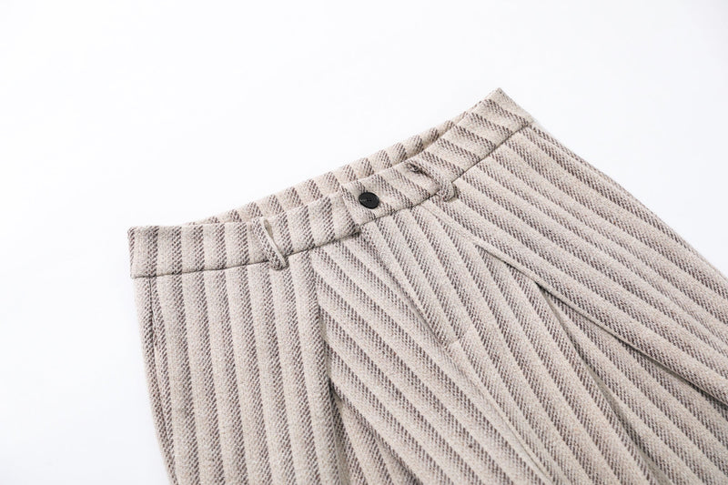 Omirad Pleated Panel Wide-Leg Trousers | Striped Drape Pants