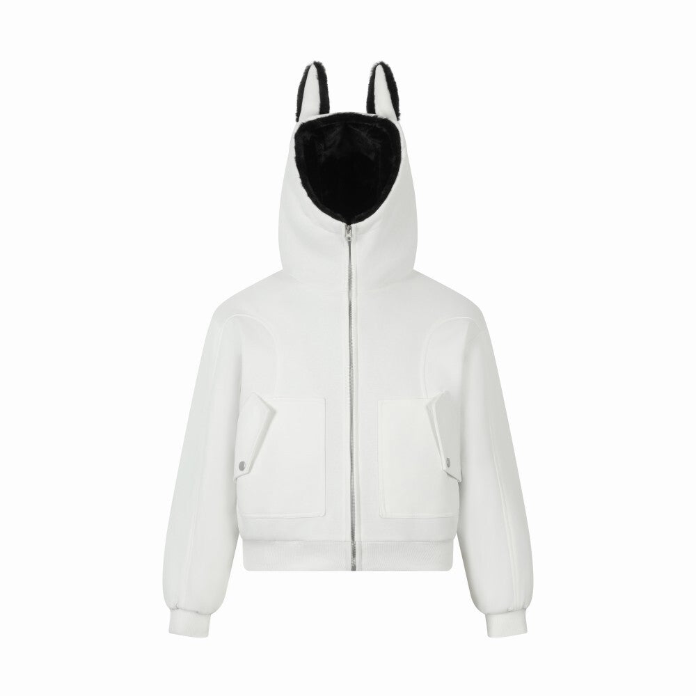 Bunny Ear Sherpa Lined Zip-Up Hoodie Jacket | Omirad