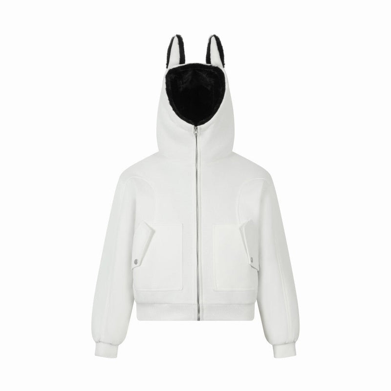 Bunny Ear Sherpa Lined Zip-Up Hoodie Jacket | Omirad