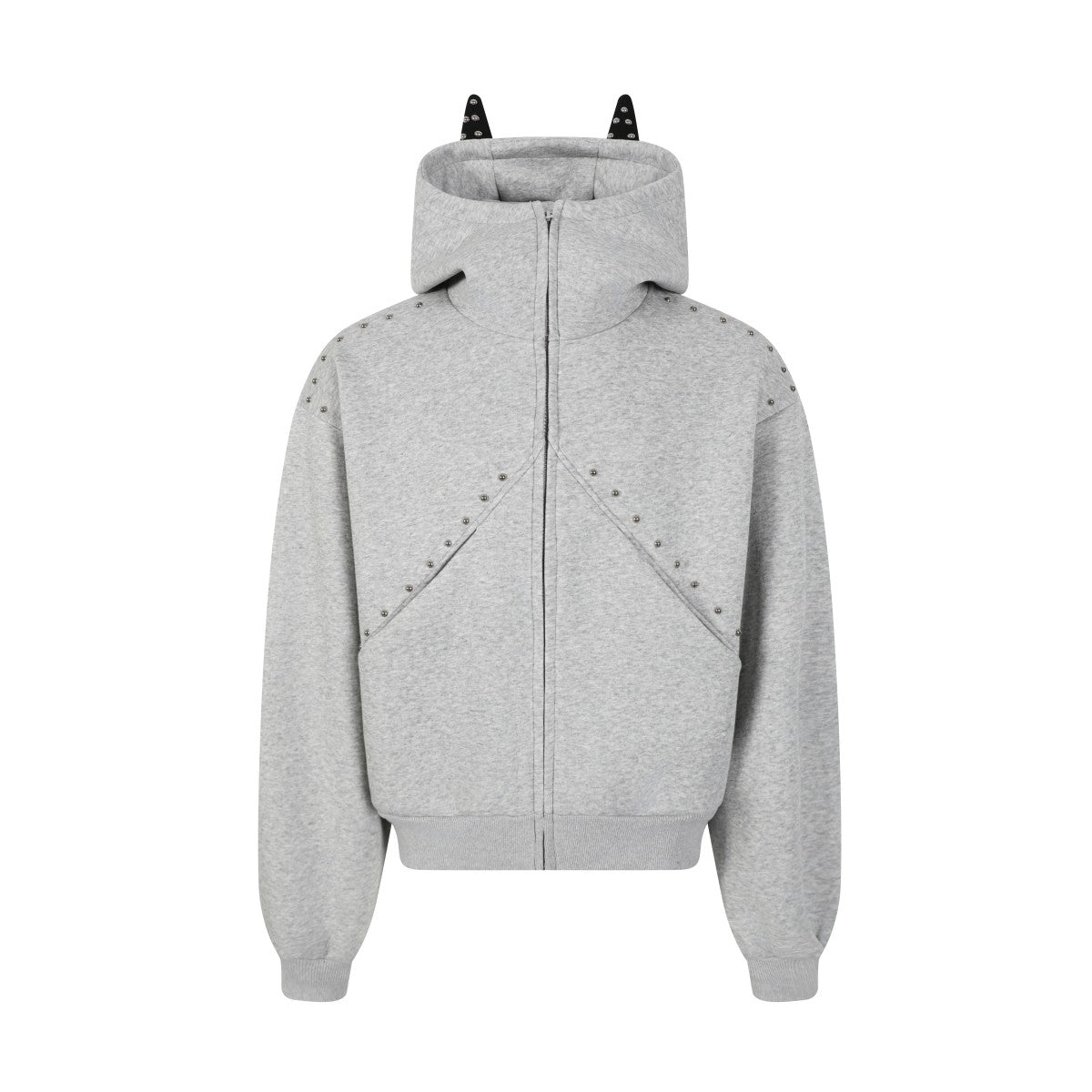 Omirad Devil Horn Studded High-Neck Zip Hoodie | Oversized Fit