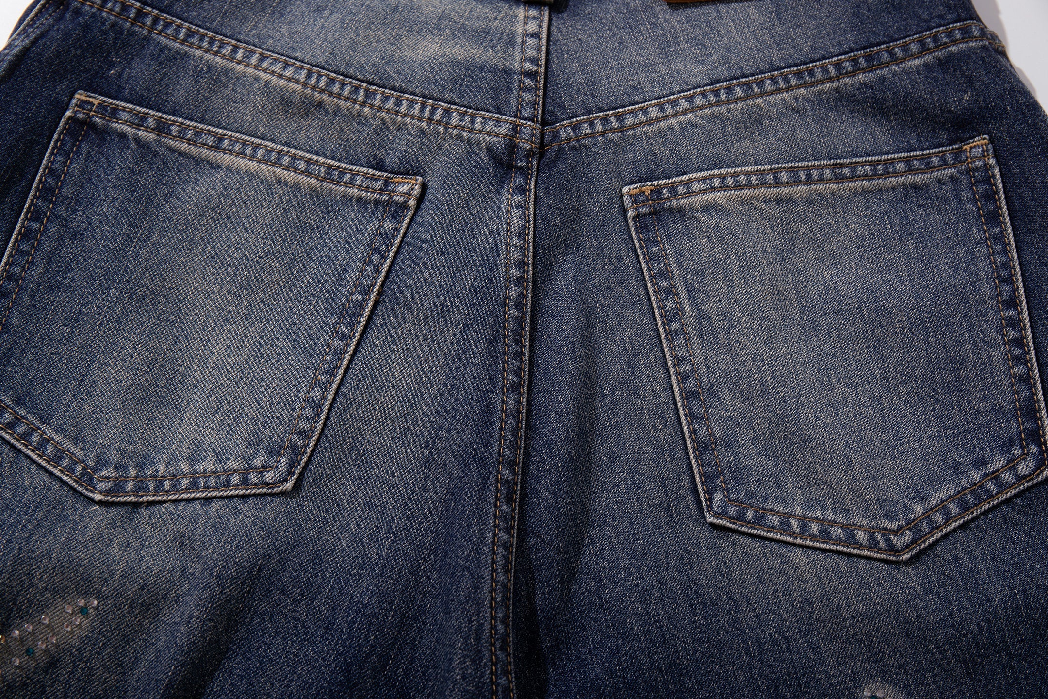 Rhinestone Wave Wide-Leg Jeans | Mid-Blue Washed Denim