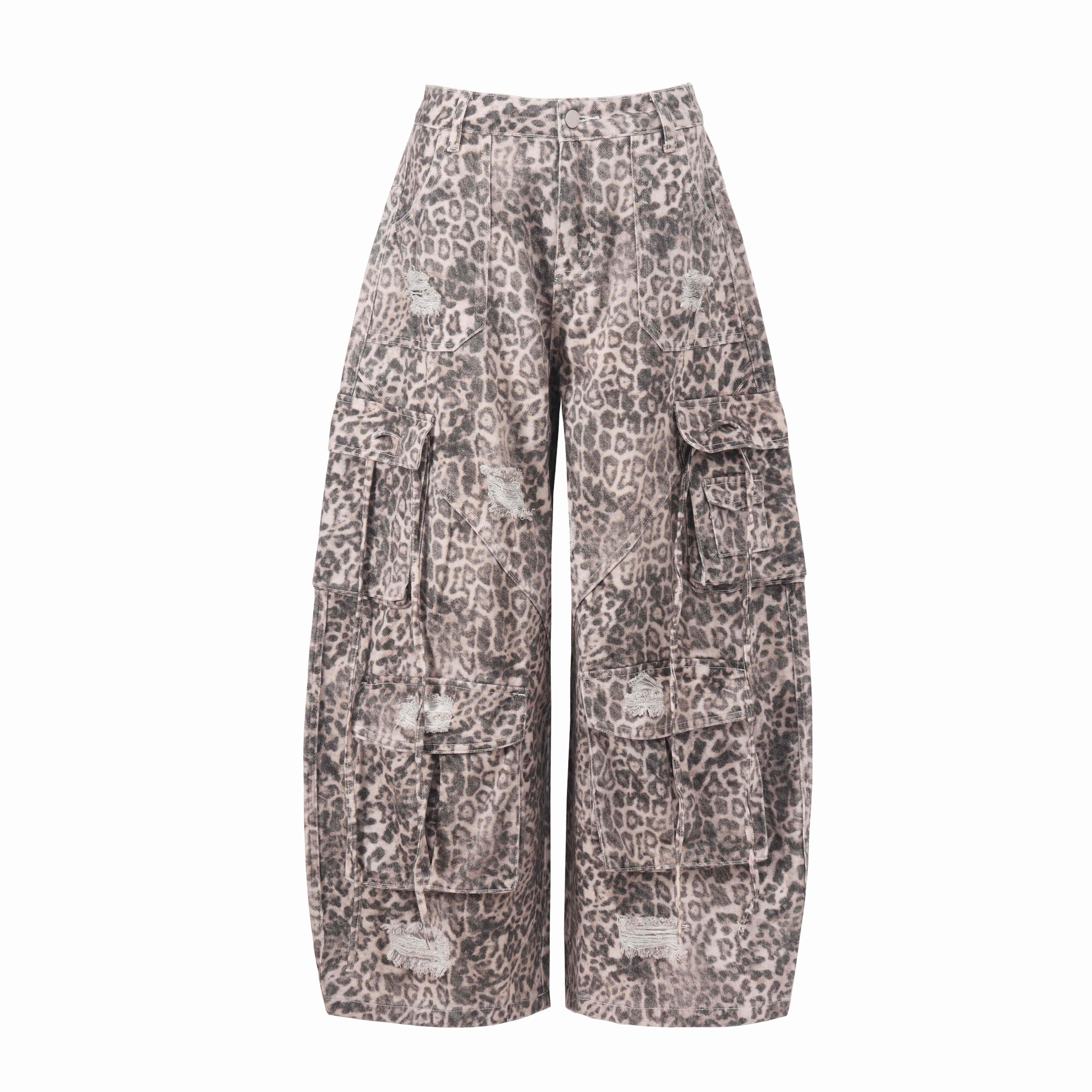 Leopard Print Cargo Baggy Jeans | Wide-Leg Y2K Streetwear