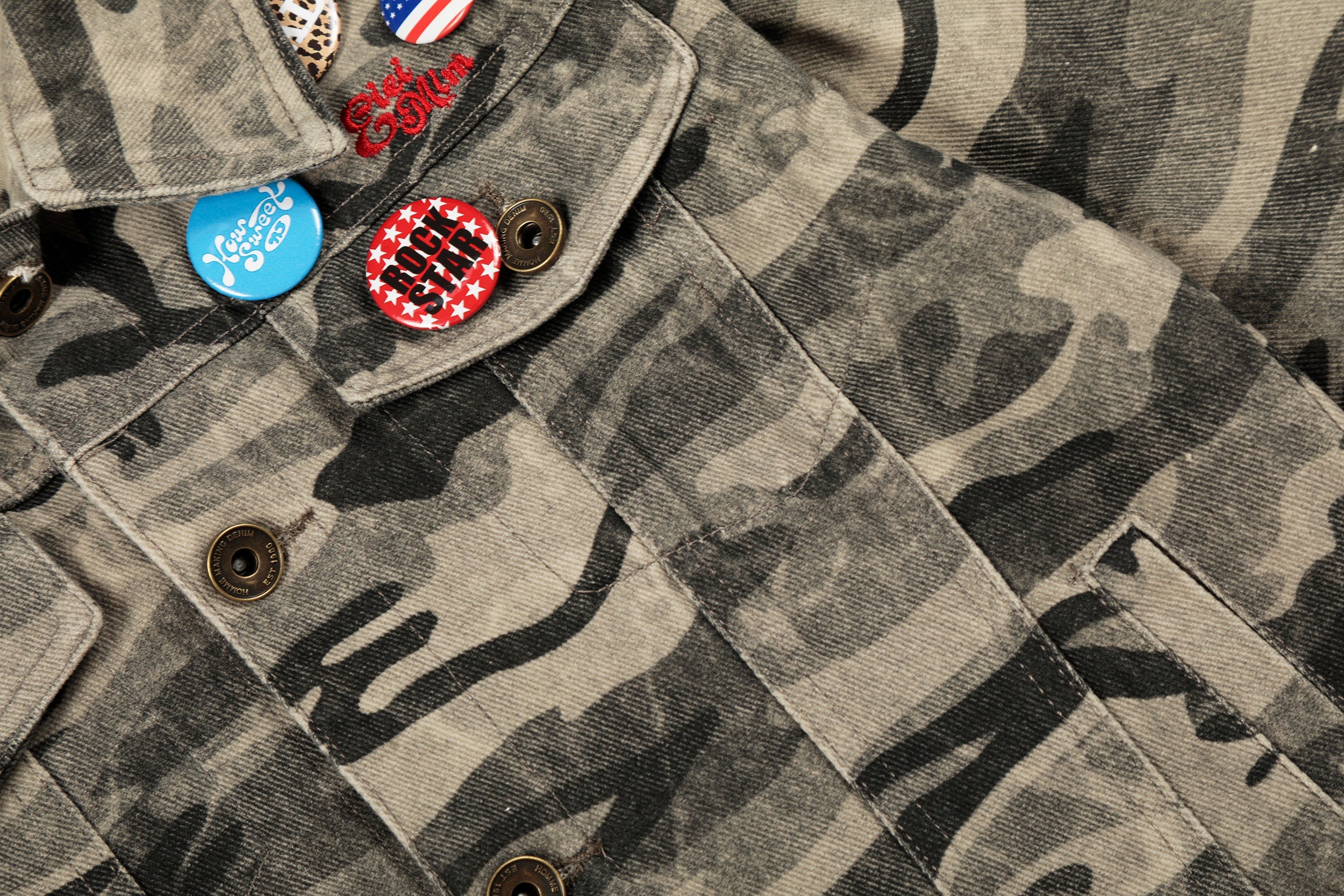 Camo Badge Denim Jacket | Cropped Streetwear Trucker