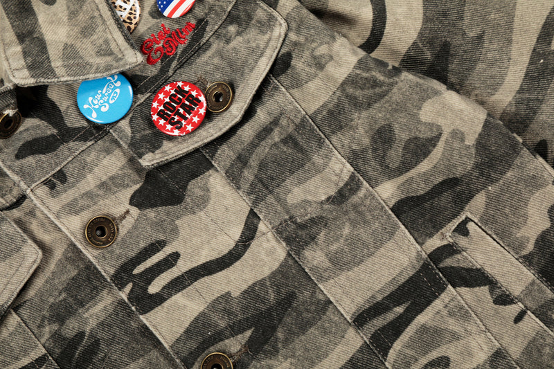 Camo Badge Denim Jacket | Cropped Streetwear Trucker