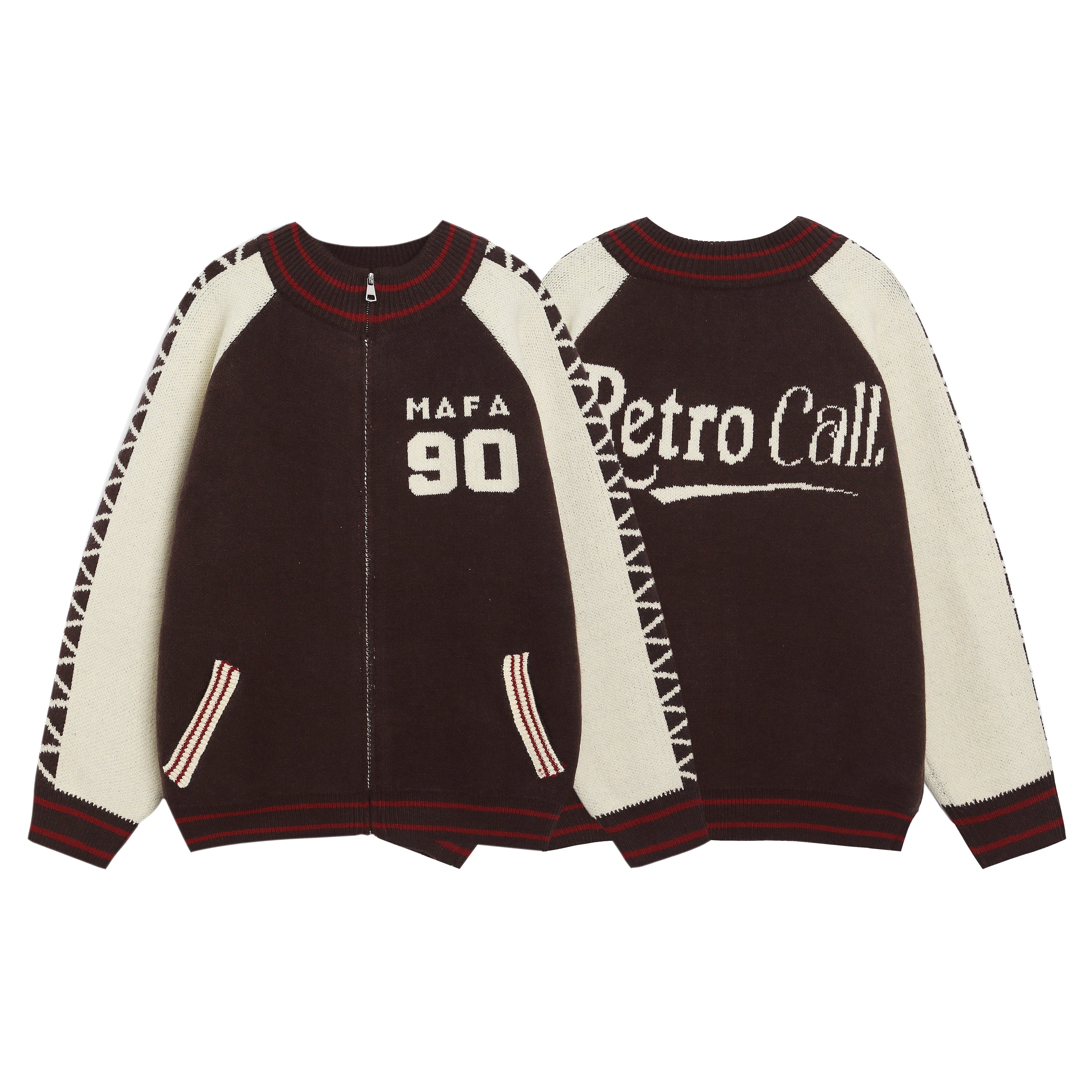 Retro Varsity Zip Knit Jacket | MAFA 90 Streetwear Cardigan