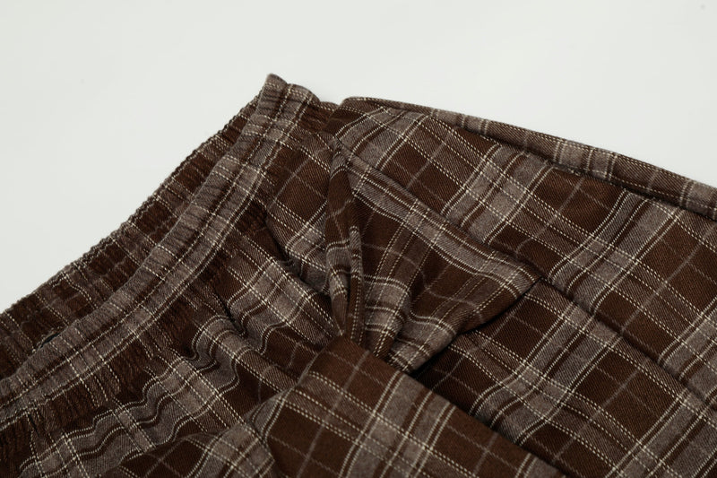 Omirad Brown Plaid Wide-Leg Pants | Streetwear Cargo Style
