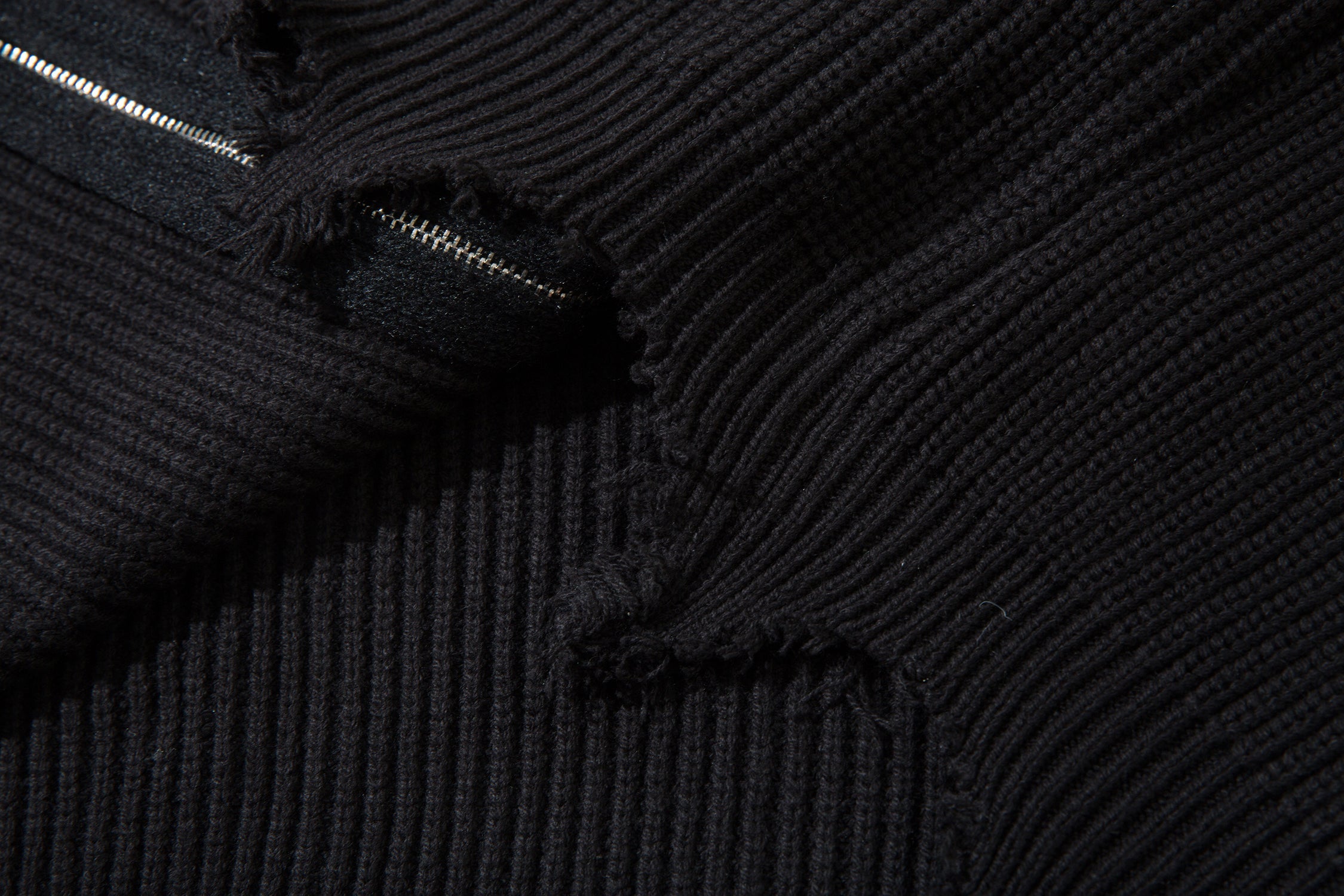 Distressed Zip-Up Knit Cardigan | Raw Hem Oversized Sweater