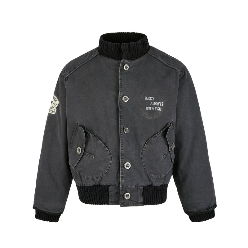 Omirad Vintage Washed Varsity Bomber Jacket | Cropped Fit