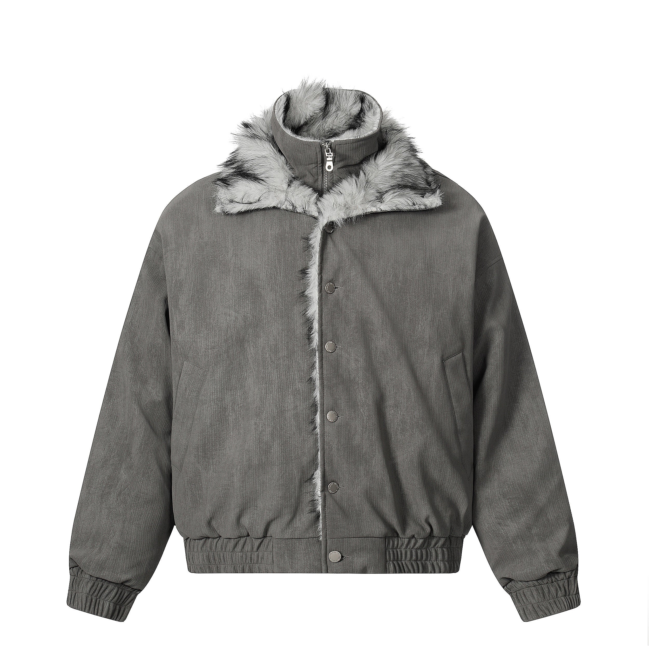 Faux Fur Trim High-Neck Bomber Jacket | Streetwear