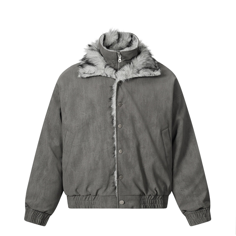 Faux Fur Trim High-Neck Bomber Jacket | Streetwear