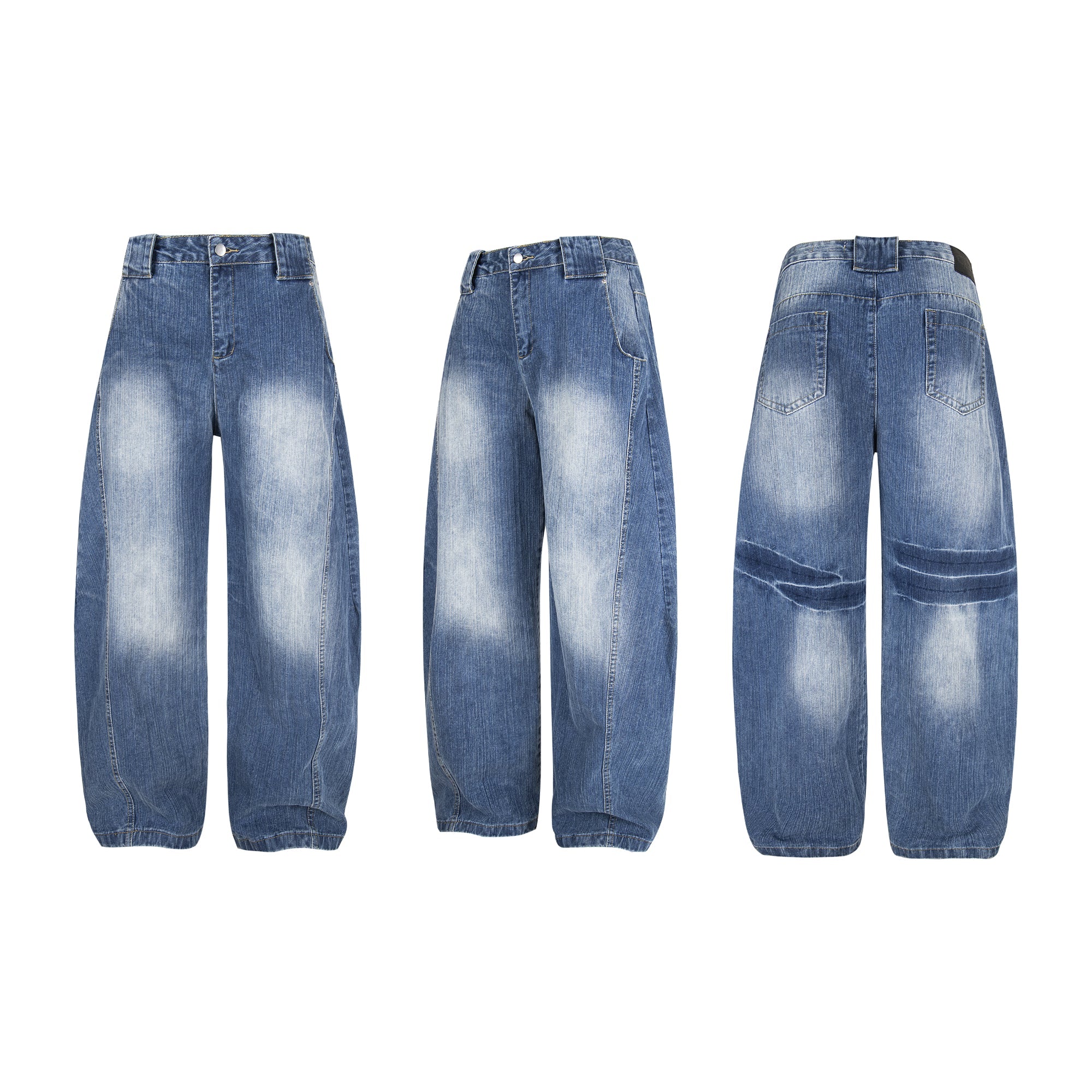 Highlight Fade Curved-Panel Wide-Leg Denim Pants