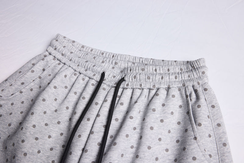 Polka Dot Wide-Leg Sweatpants with Stripe Detail | Omirad