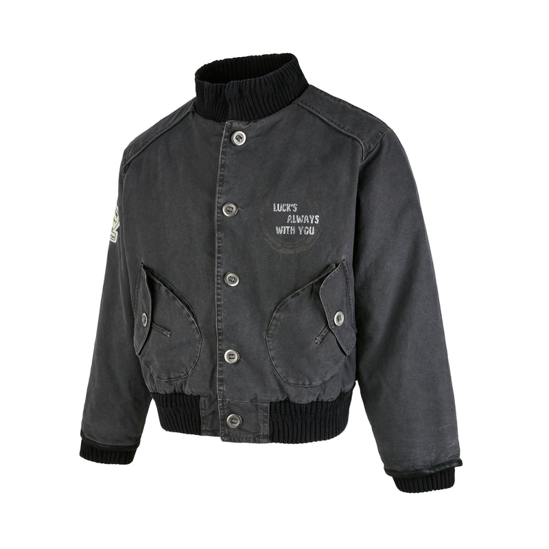 Omirad Vintage Washed Varsity Bomber Jacket | Cropped Fit