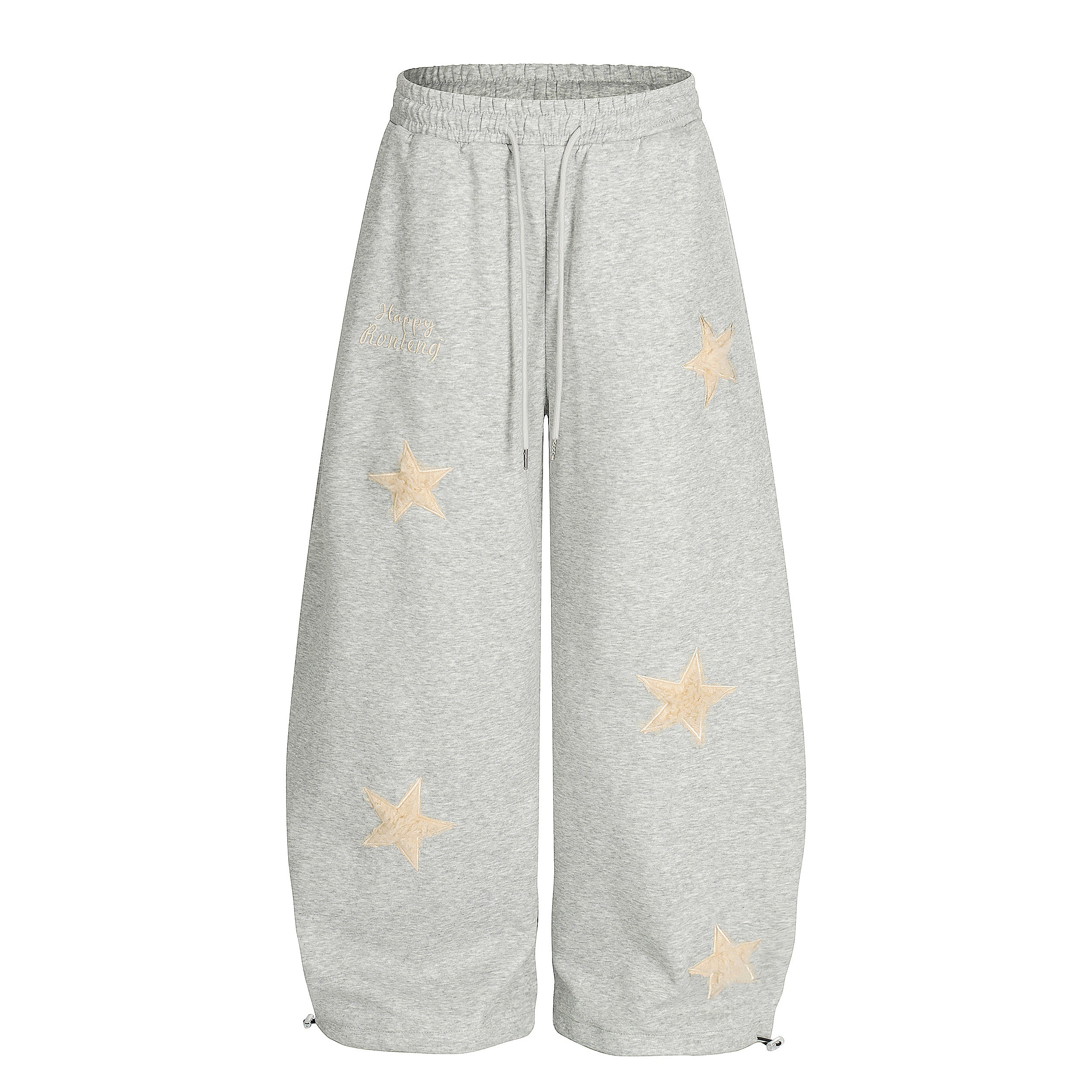 Fuzzy Star Appliqué Wide-Leg Sweatpants | Happy Ronteng