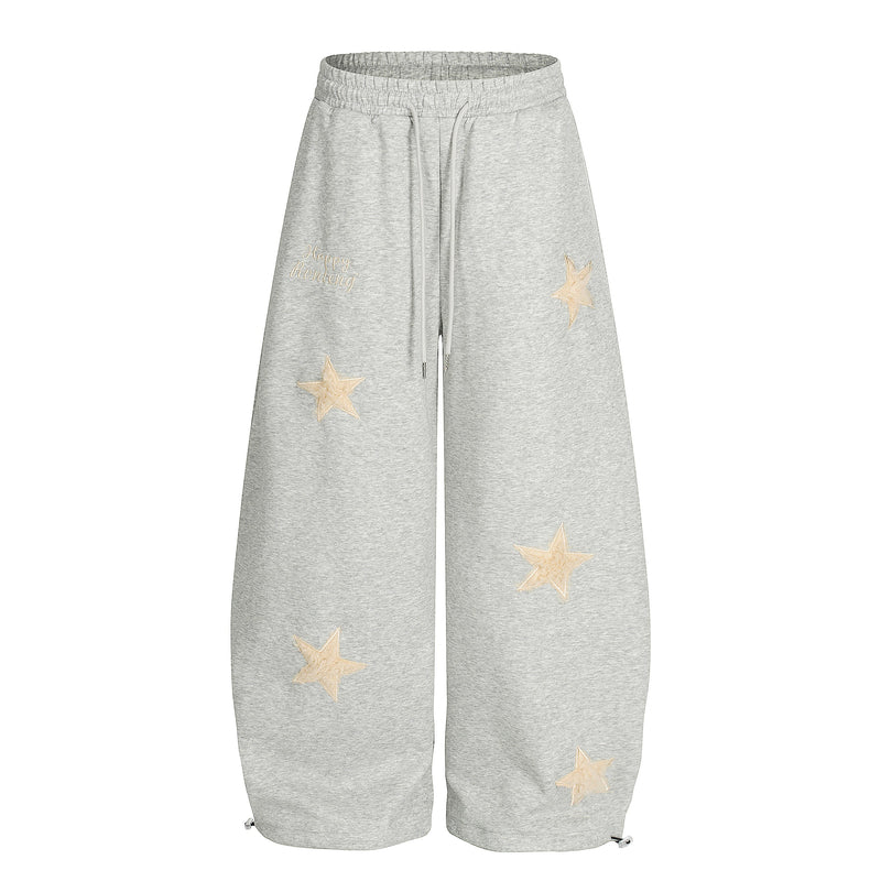 Fuzzy Star Appliqué Wide-Leg Sweatpants | Happy Ronteng