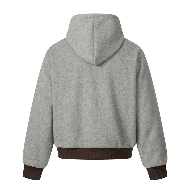 Wool Blend Fleece Hooded Bomber Jacket | Omirad