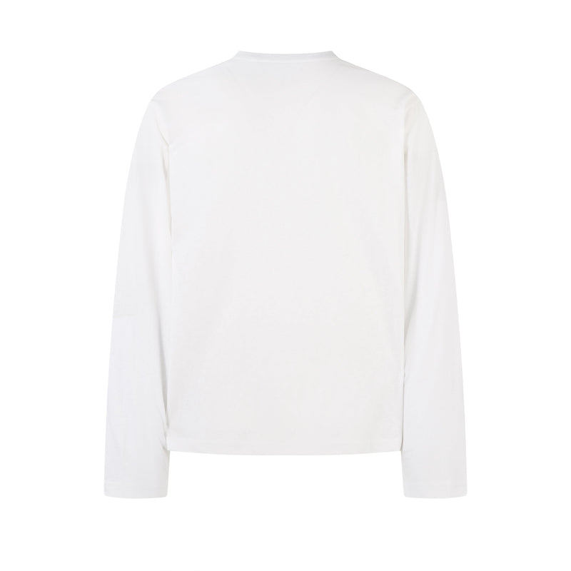 Plain white back view of a long sleeve T-shirt