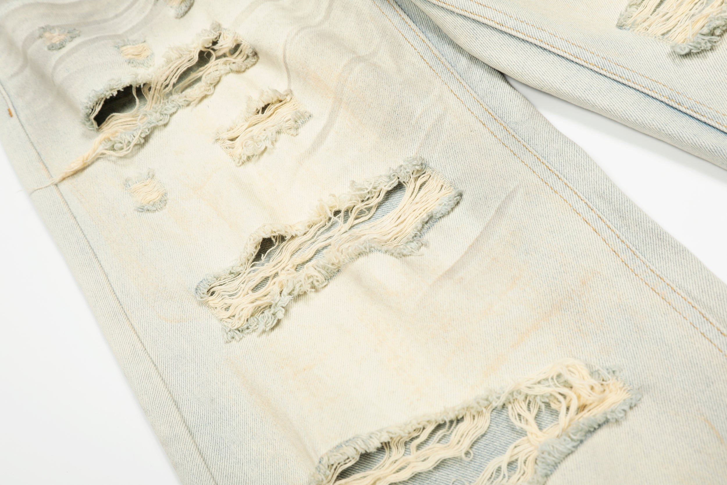 Omirad Cream Distressed Wide-Leg Jeans | Heavy Ripped Denim
