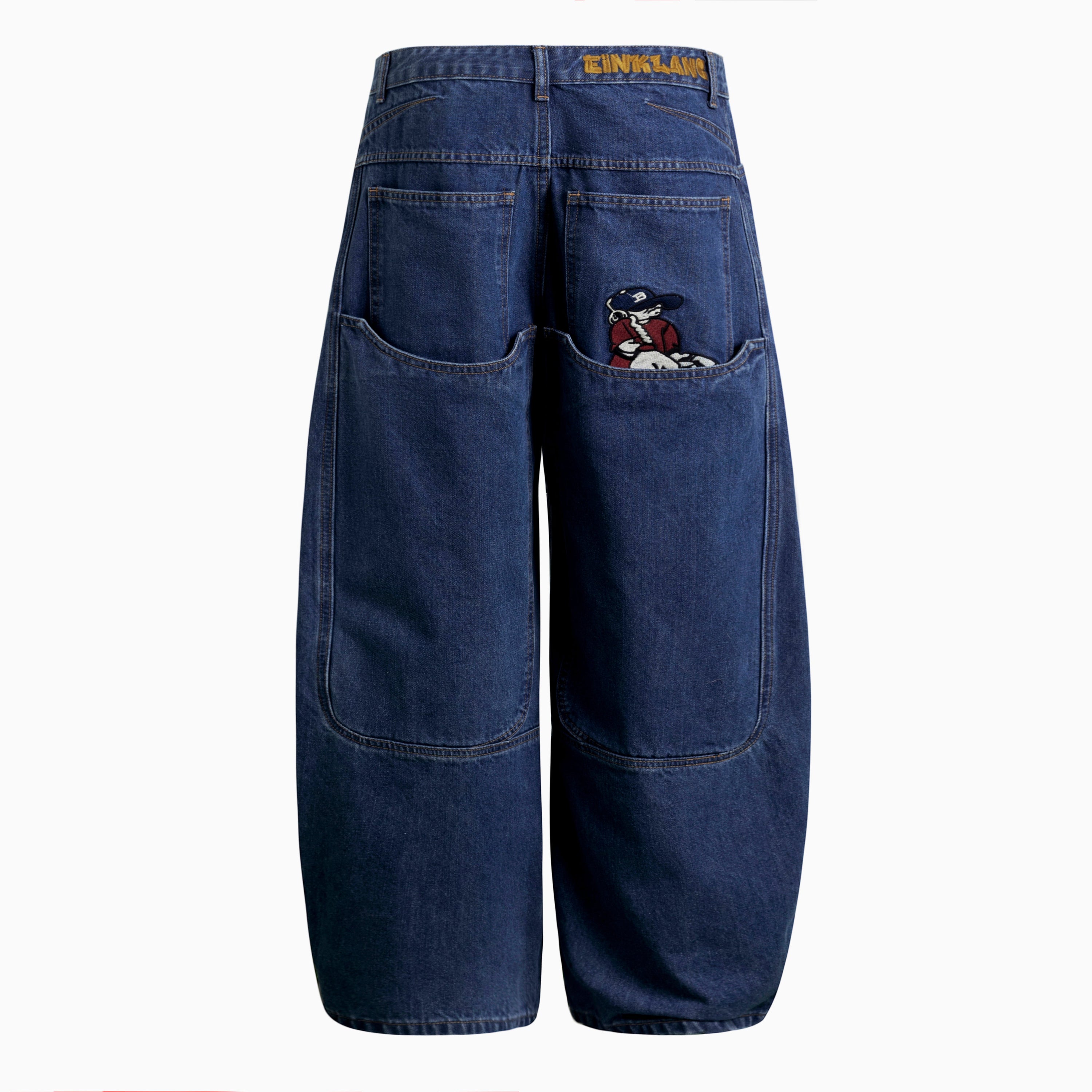 Omirad Embroidered Wide-Leg Cotton Denim Pants | Deep Blue