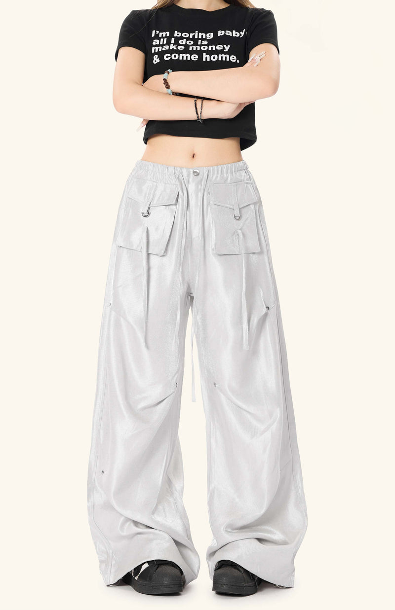 Omirad Glossy Utility Cargo Pants | Wide Leg Barrel Fit