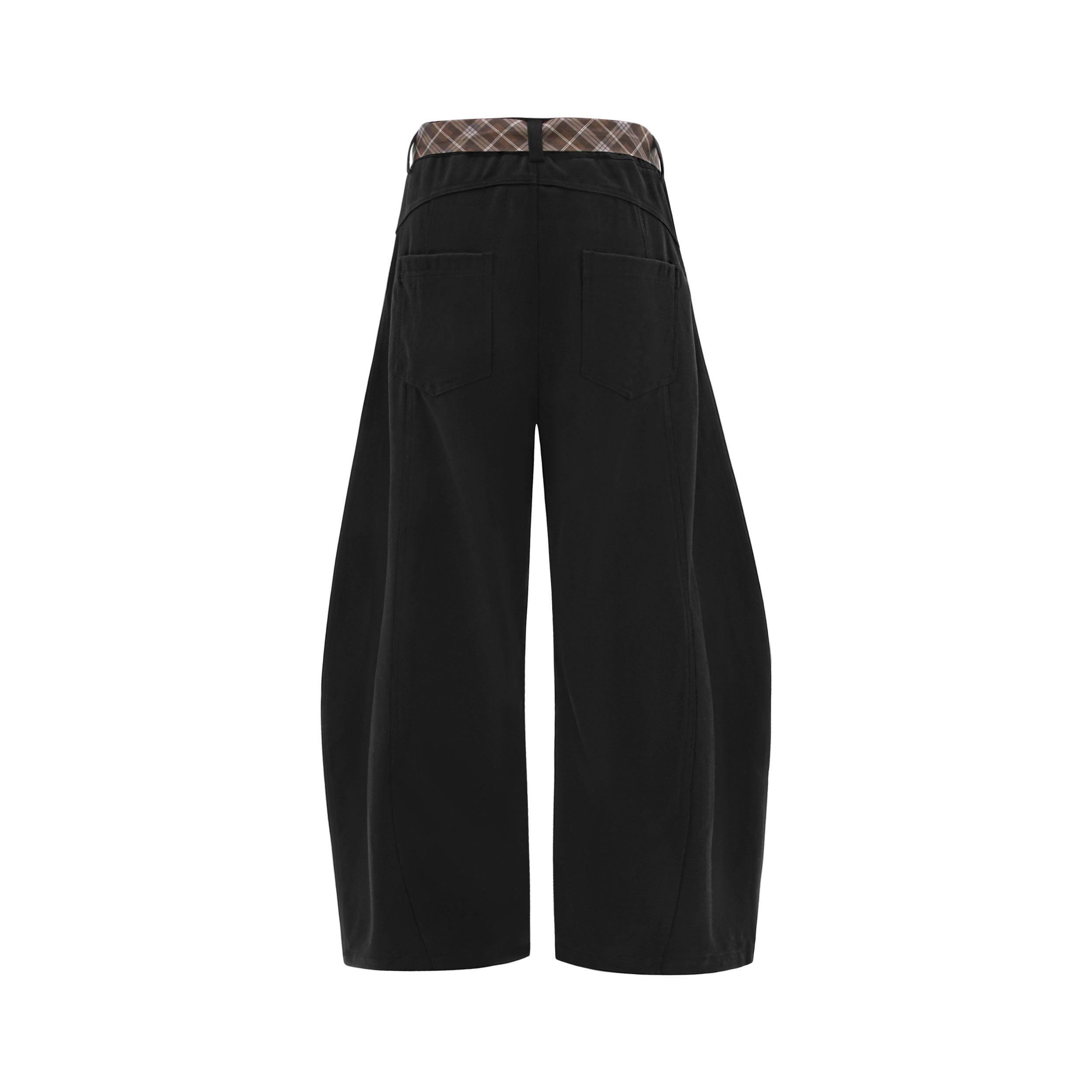 Omirad Plaid-Belt Curved Leg Wide Pants | Streetwear Trousers