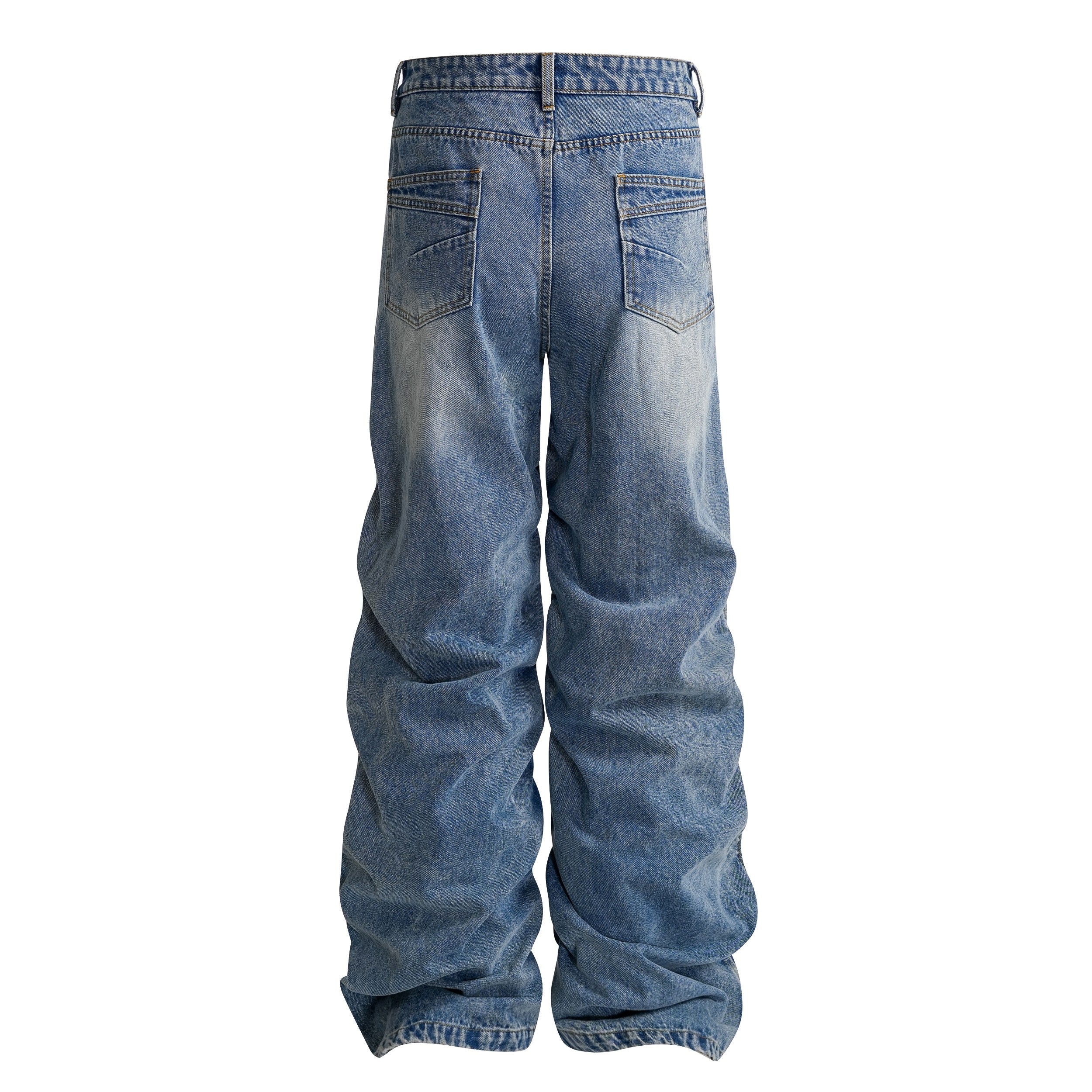Stacked Vintage Washed Denim Jeans | Wide Leg Streetwear