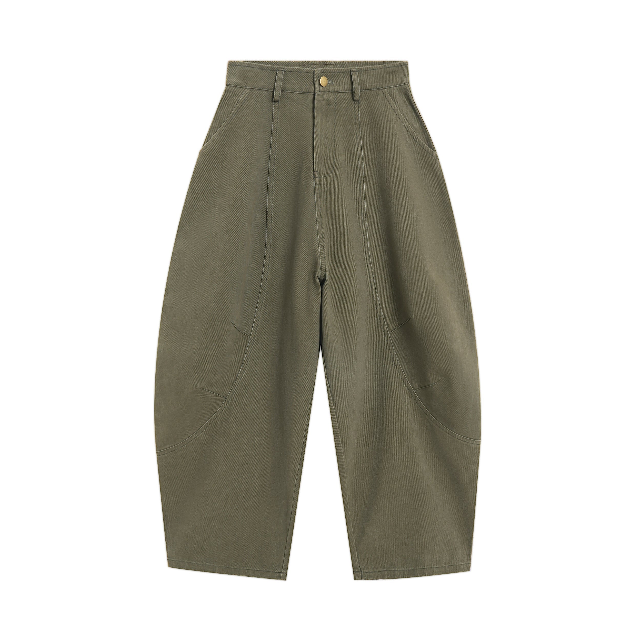 Curved-Cut Barrel Leg Pants | Heavyweight Cotton Trousers
