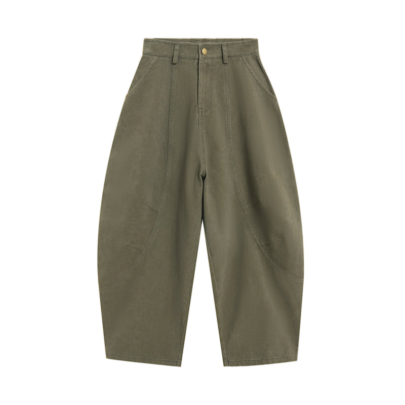 Curved-Cut Barrel Leg Pants | Heavyweight Cotton Trousers