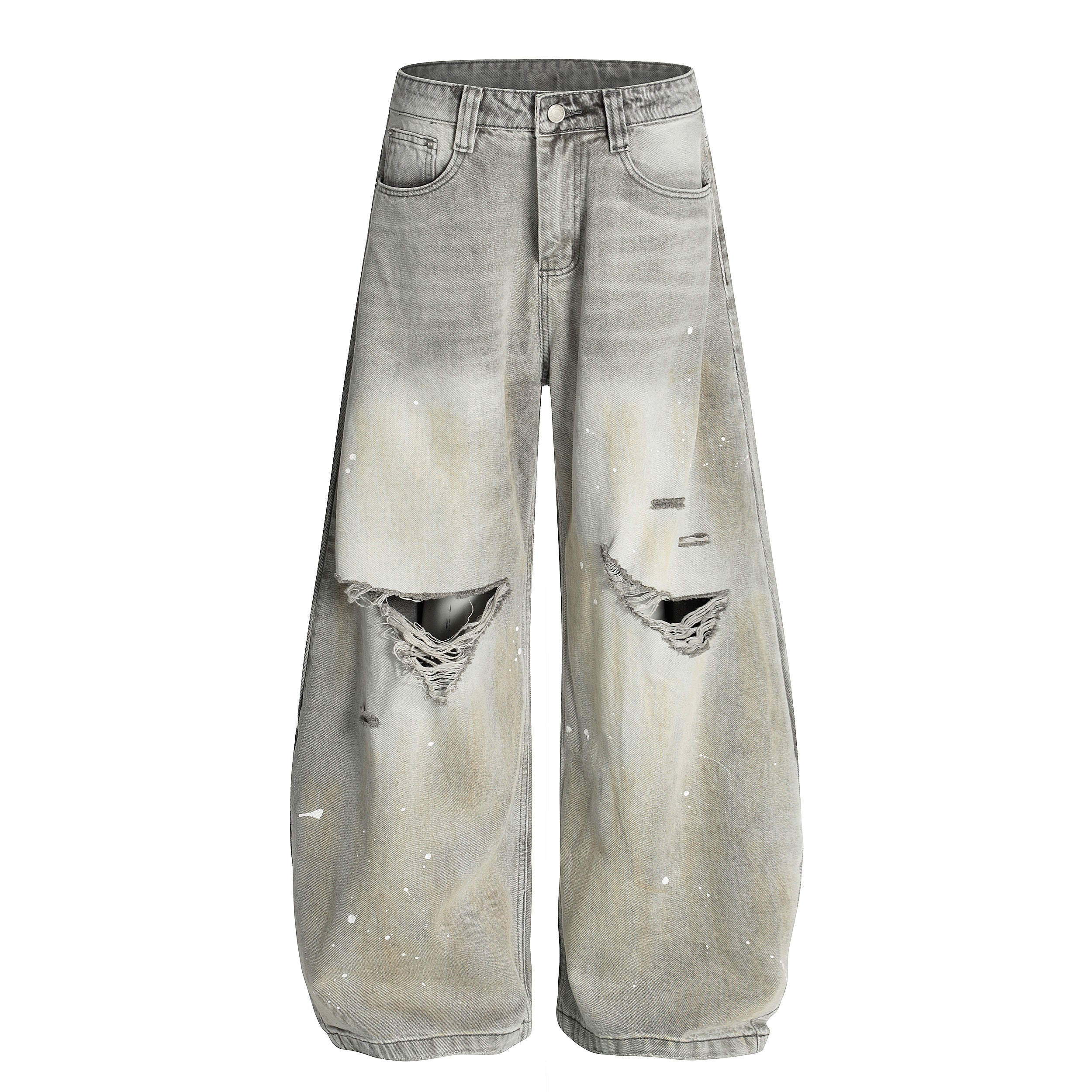 Omirad Distressed Paint-Splash Wide-Leg Jeans | Streetwear